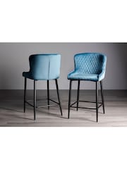 Bentley Designs Set of 2 Petrol Blue Cezanne Velvet Fabric Bar Stools - Image 1 of 3
