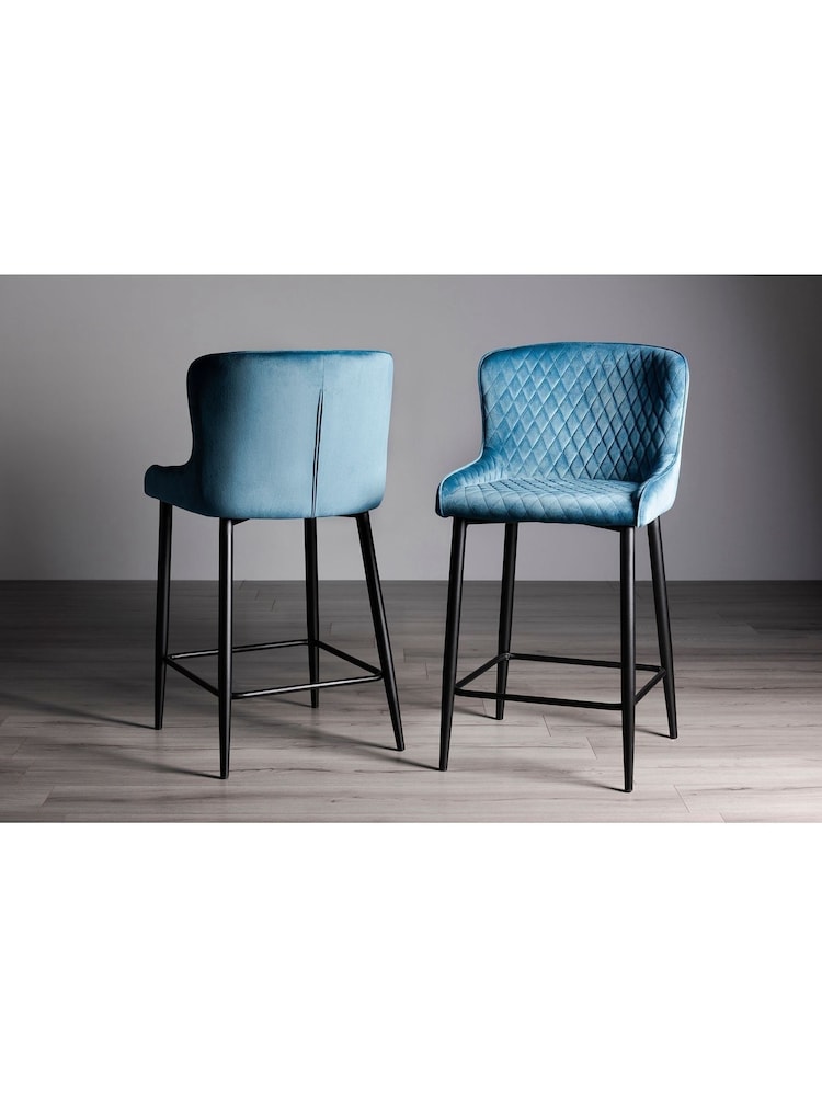 Bentley Designs Set of 2 Petrol Blue Cezanne Velvet Fabric Bar Stools - Image 1 of 3
