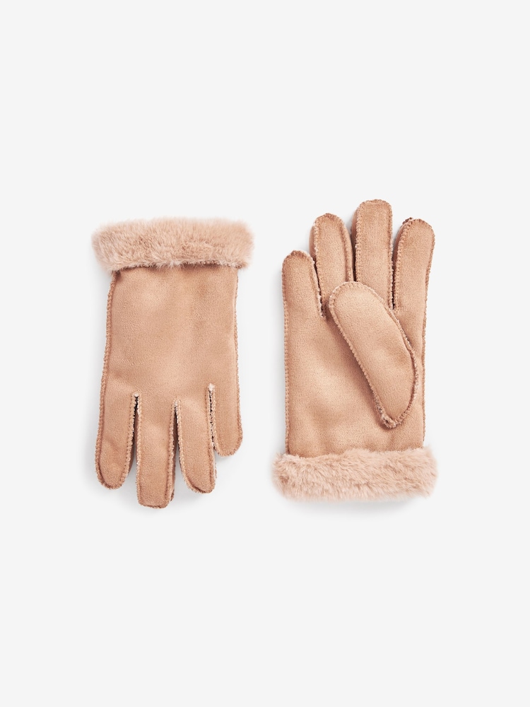 Camel Faux Suede Gloves (3-16yrs) - Image 1 of 3