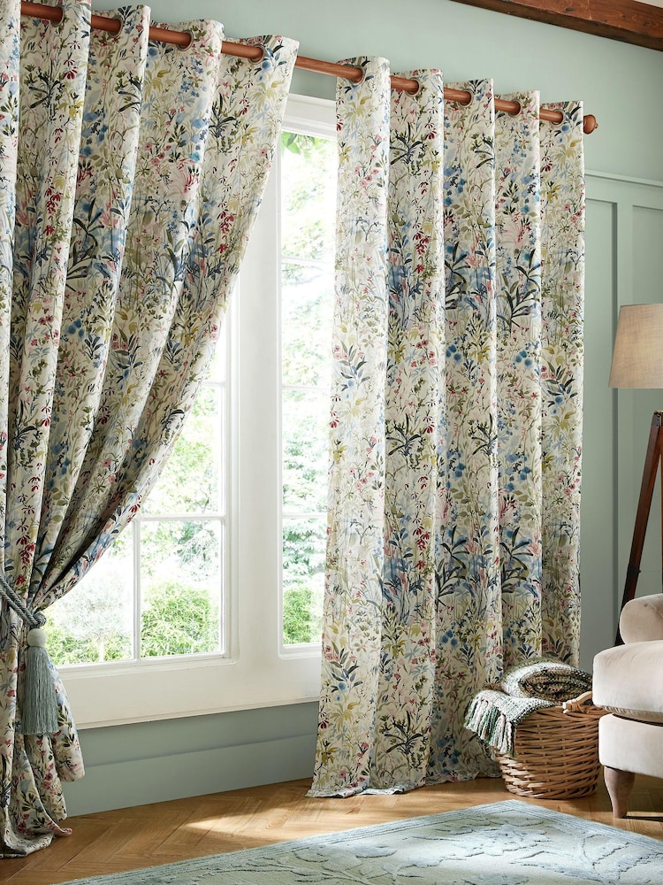 Laura Ashley White Pointon Fields Blackout Eyelet Curtains - Image 1 of 3