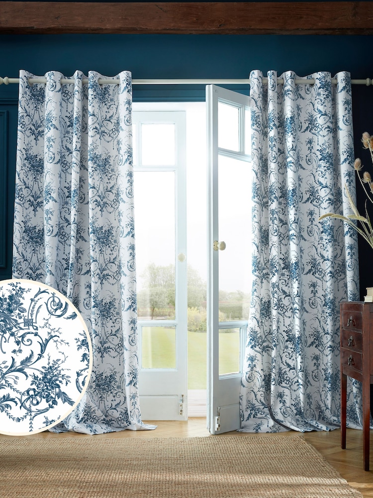 Laura Ashley Midnight Blue Tuileries Lined  Eyelet Curtains - Image 1 of 3
