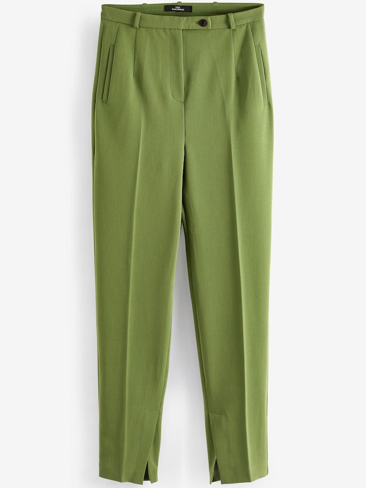 Khakigrün - Tailored Hose mit hohem Bund und schmalem Beinschnitt - Bild 5 von 5