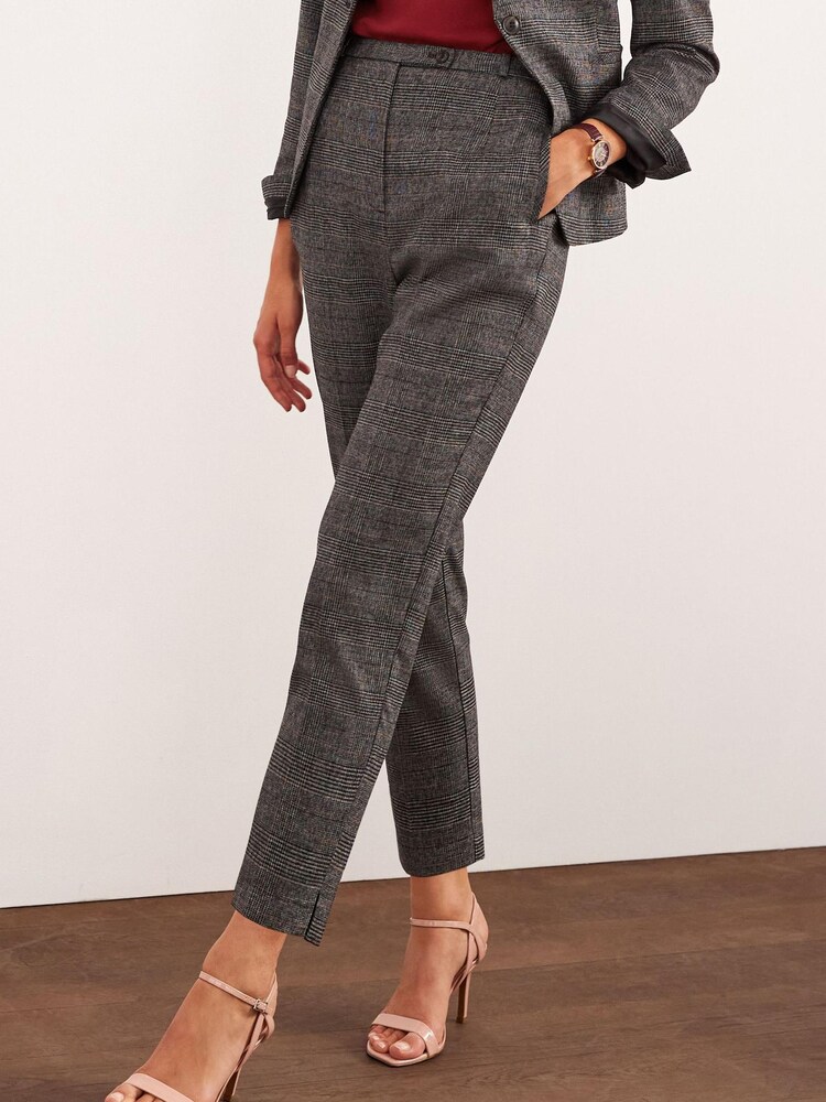 Grau kariert - Tailored Hose mit hohem Bund und schmalem Beinschnitt - Bild 1 von 5