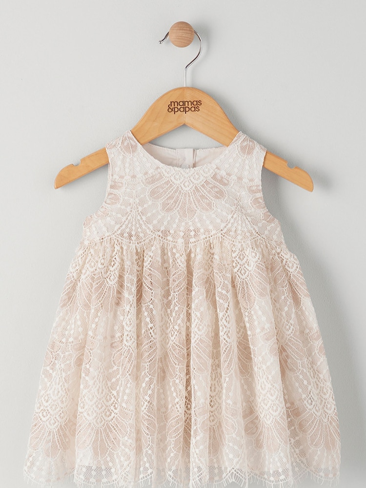Mamas & Papas Pink Lace Tiered Dress - Image 1 of 3 Mamas & Papas Pink Lace Tiered Dress - Image 1 of 3