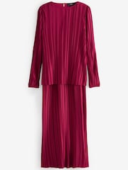 Raspberry Pink Satin Plissé Layered Longline Dress - Image 9 of 9