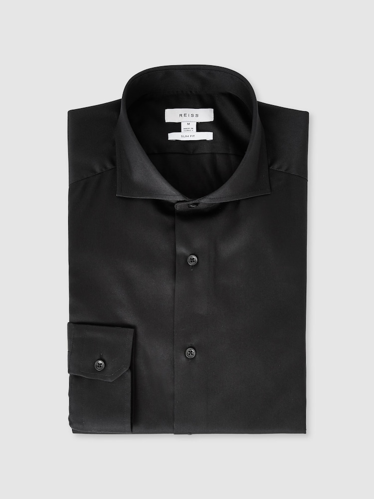 Reiss Black Storm Slim Fit Two-Fold Cotton Shirt - Image 1 of 9