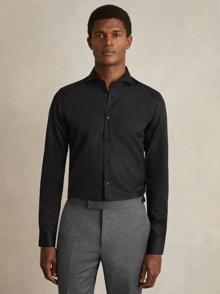 Reiss Black Storm Slim Fit Two-Fold Cotton Shirt - Image 2 of 9