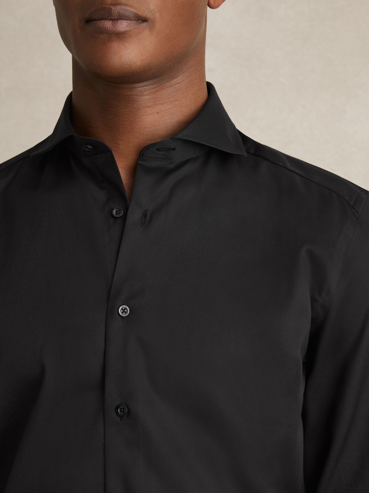 Reiss Black Storm Slim Fit Two-Fold Cotton Shirt - Image 5 of 9