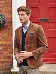 Brown Slim Fit Corduroy Formal Jacket - Image 1 of 10
