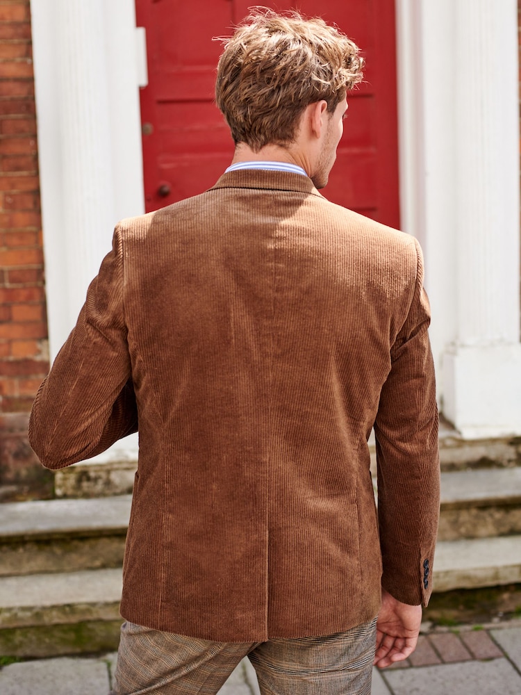 Brown Slim Fit Corduroy Formal Jacket - Image 2 of 10