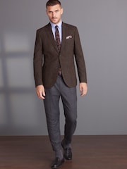 Brown Signature Moons British Wool Textured Blazer With Elbow Patches - Image 3 of 14