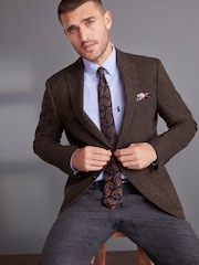 Brown Signature Moons British Wool Textured Blazer With Elbow Patches - Image 5 of 14
