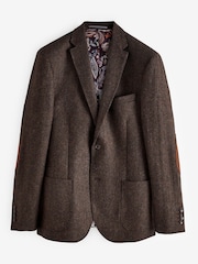 Brown Signature Moons British Wool Textured Blazer With Elbow Patches - Image 9 of 14