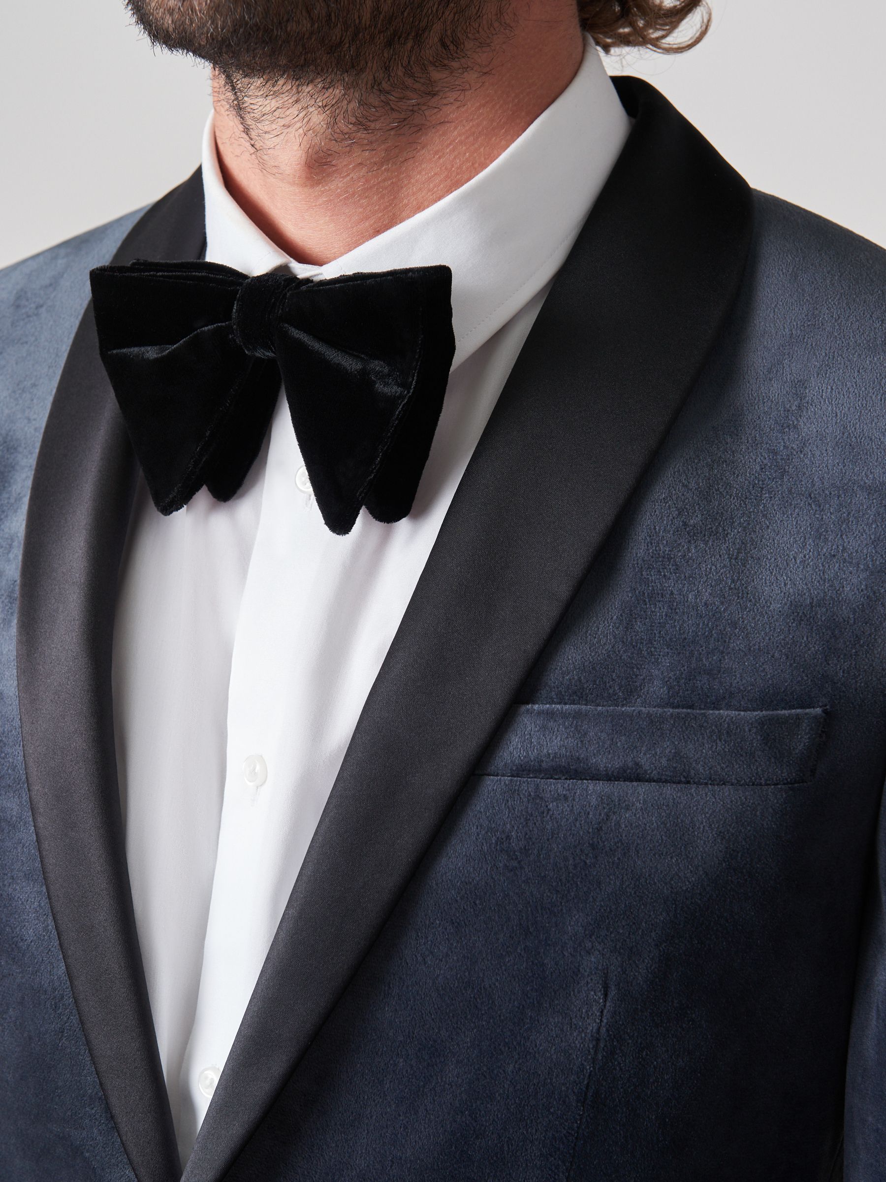 Grey Slim Fit Velvet Blazer