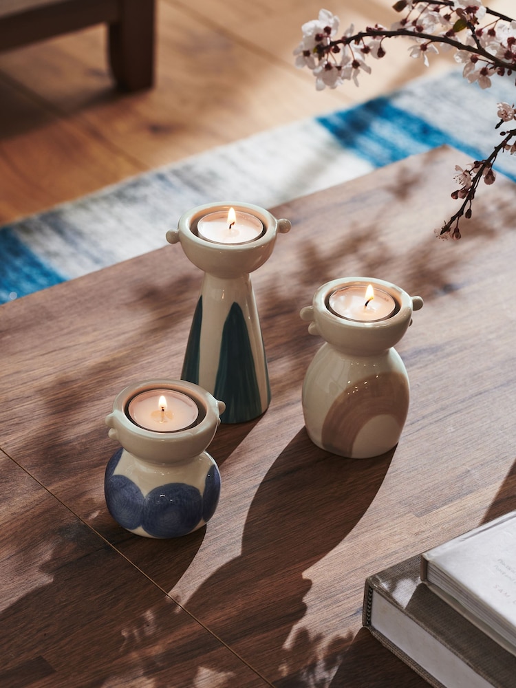 Blue Patterned Tea Light Holders Set of 3 - Image 2 of 4