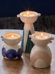 Blue Patterned Tea Light Holders Set of 3 - Image 3 of 4