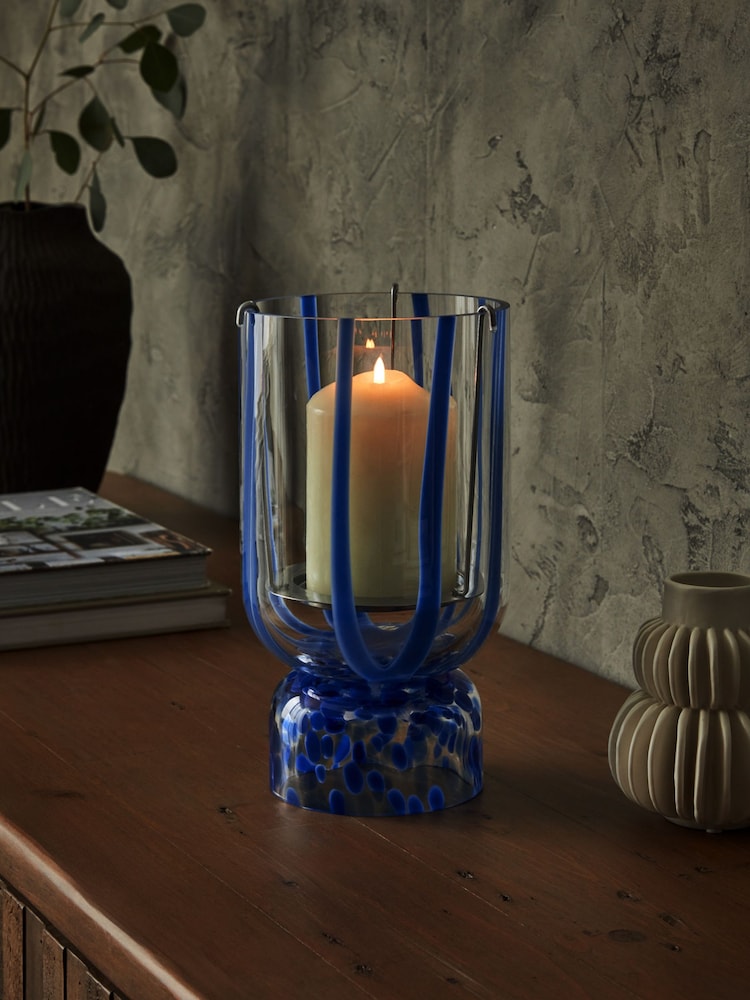 Blue Confetti Glass Hurricane Candle Holder - Image 1 of 4