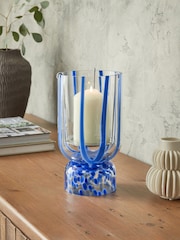 Blue Confetti Glass Hurricane Candle Holder - Image 2 of 4