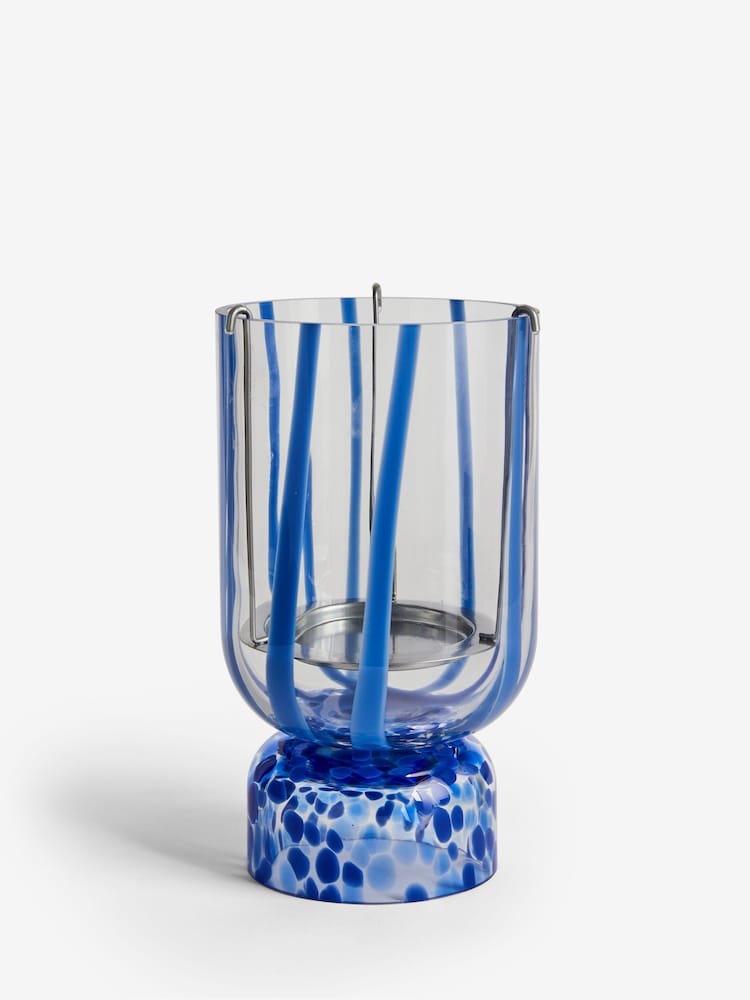 Blue Confetti Glass Hurricane Candle Holder - Image 4 of 4
