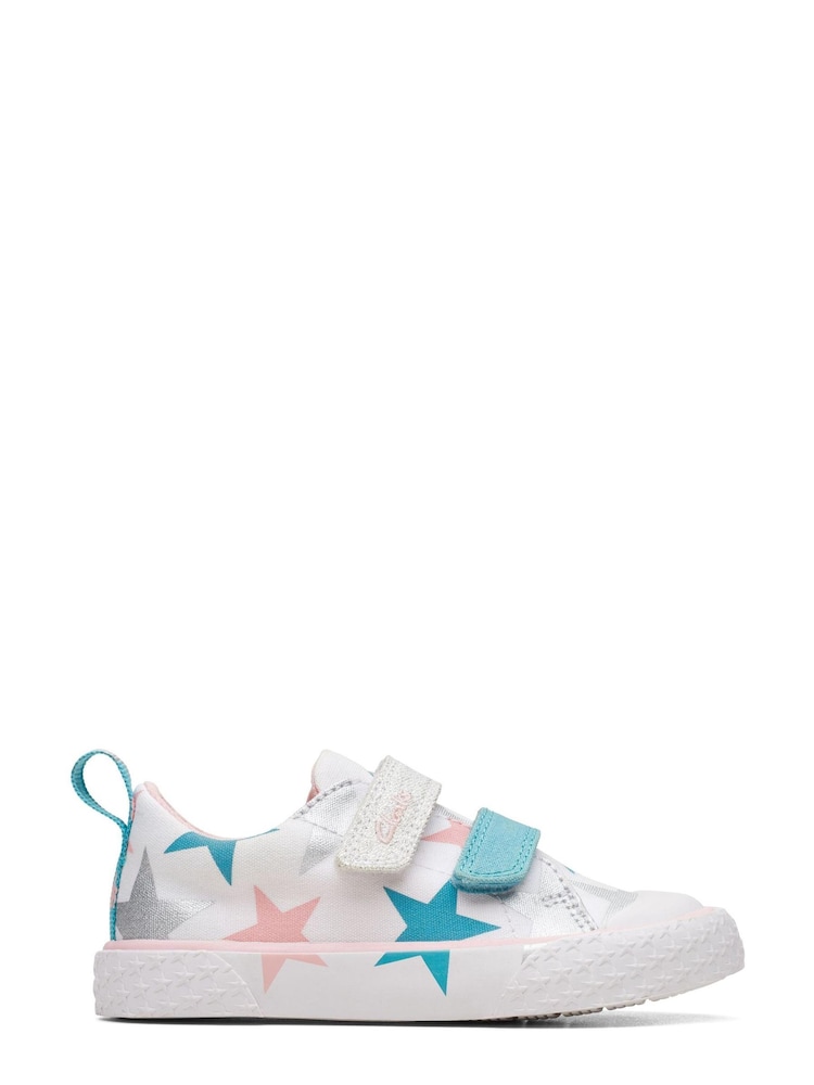 Clarks White Cotton Combi Foxing F Fit Canvas Shoes - Image 1 of 7