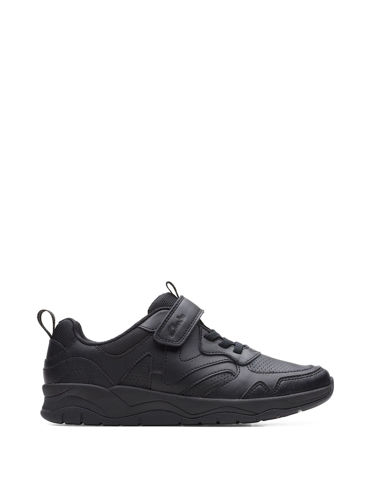 Clarks Black Older Multi Fit Leather Sprint Kids Shoes - Image 1 of 7