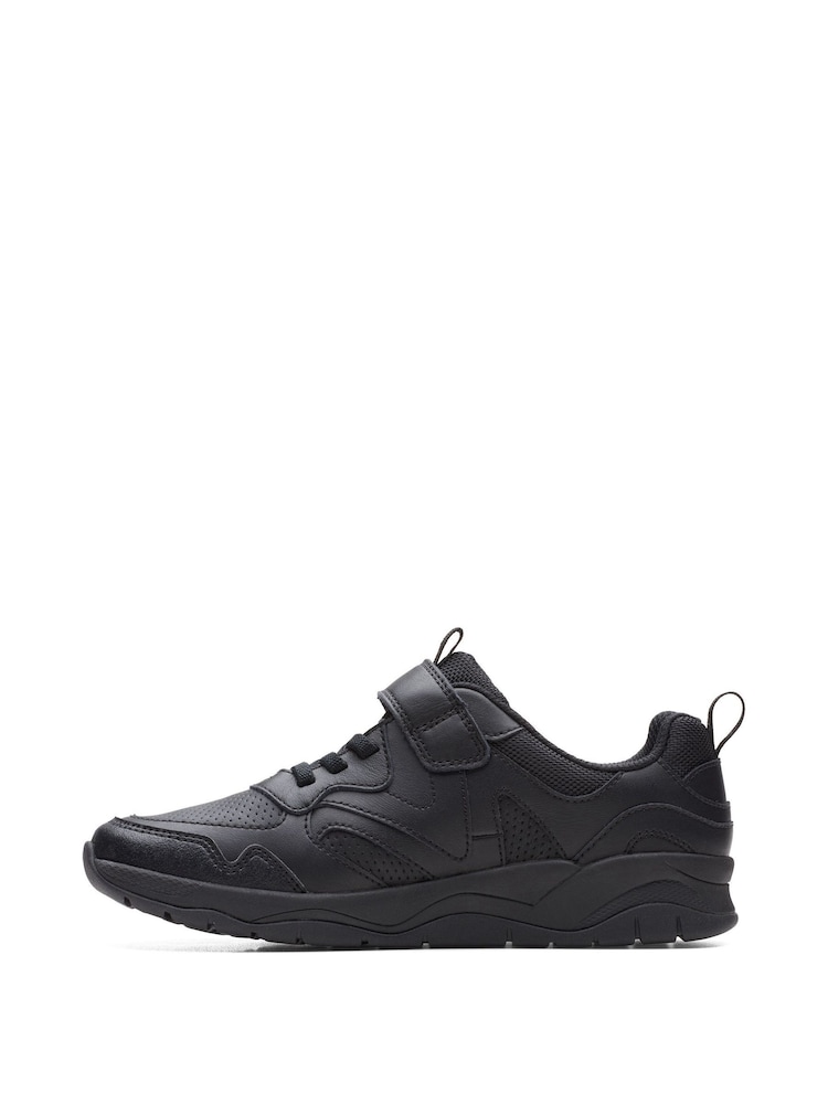 Clarks Black Older Multi Fit Leather Sprint Kids Shoes - Image 2 of 7
