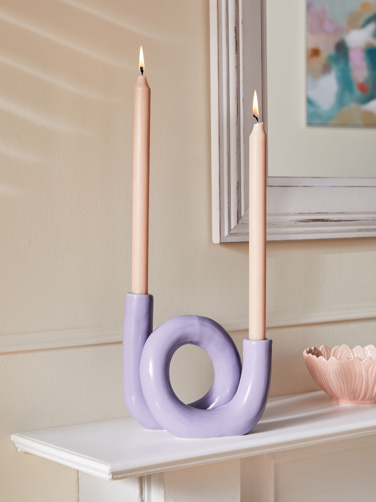 Lilac Purple Twisted Taper Candle Holder - Image 1 of 6 Lilac Purple Twisted Taper Candle Holder - Image 1 of 6