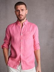 Pink Standard Collar Signature 100% Linen Long Sleeve Shirt - Image 1 of 9