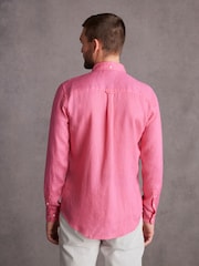 Pink Standard Collar Signature 100% Linen Long Sleeve Shirt - Image 3 of 9