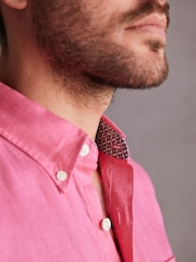 Pink Standard Collar Signature 100% Linen Long Sleeve Shirt - Image 5 of 9