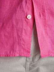 Pink Standard Collar Signature 100% Linen Long Sleeve Shirt - Image 6 of 9