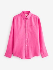 Pink Standard Collar Signature 100% Linen Long Sleeve Shirt - Image 7 of 9