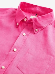 Pink Standard Collar Signature 100% Linen Long Sleeve Shirt - Image 8 of 9