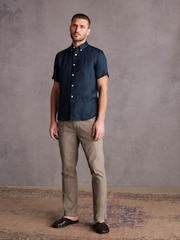 Navy Standard Collar Signature 100% Linen Short Sleeve Shirt - Image 2 of 8