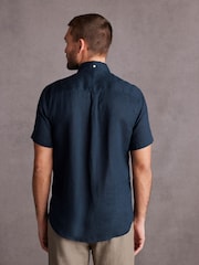 Navy Standard Collar Signature 100% Linen Short Sleeve Shirt - Image 3 of 8