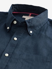 Navy Standard Collar Signature 100% Linen Short Sleeve Shirt - Image 6 of 8