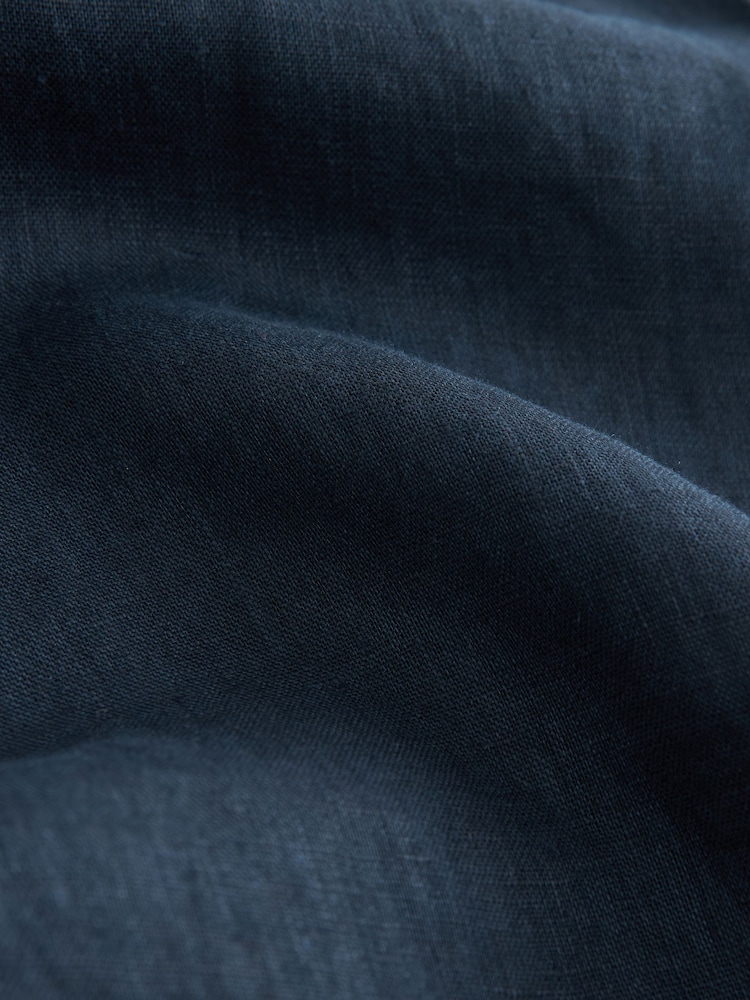 Navy Standard Collar Signature 100% Linen Short Sleeve Shirt - Image 8 of 8
