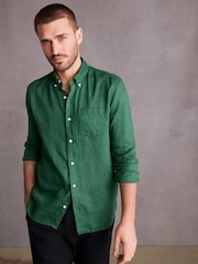 Green Standard Collar Signature 100% Linen Long Sleeve Shirt - Image 1 of 9