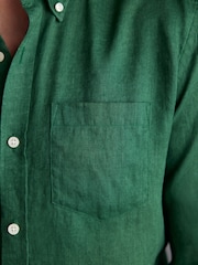Green Standard Collar Signature 100% Linen Long Sleeve Shirt - Image 6 of 9
