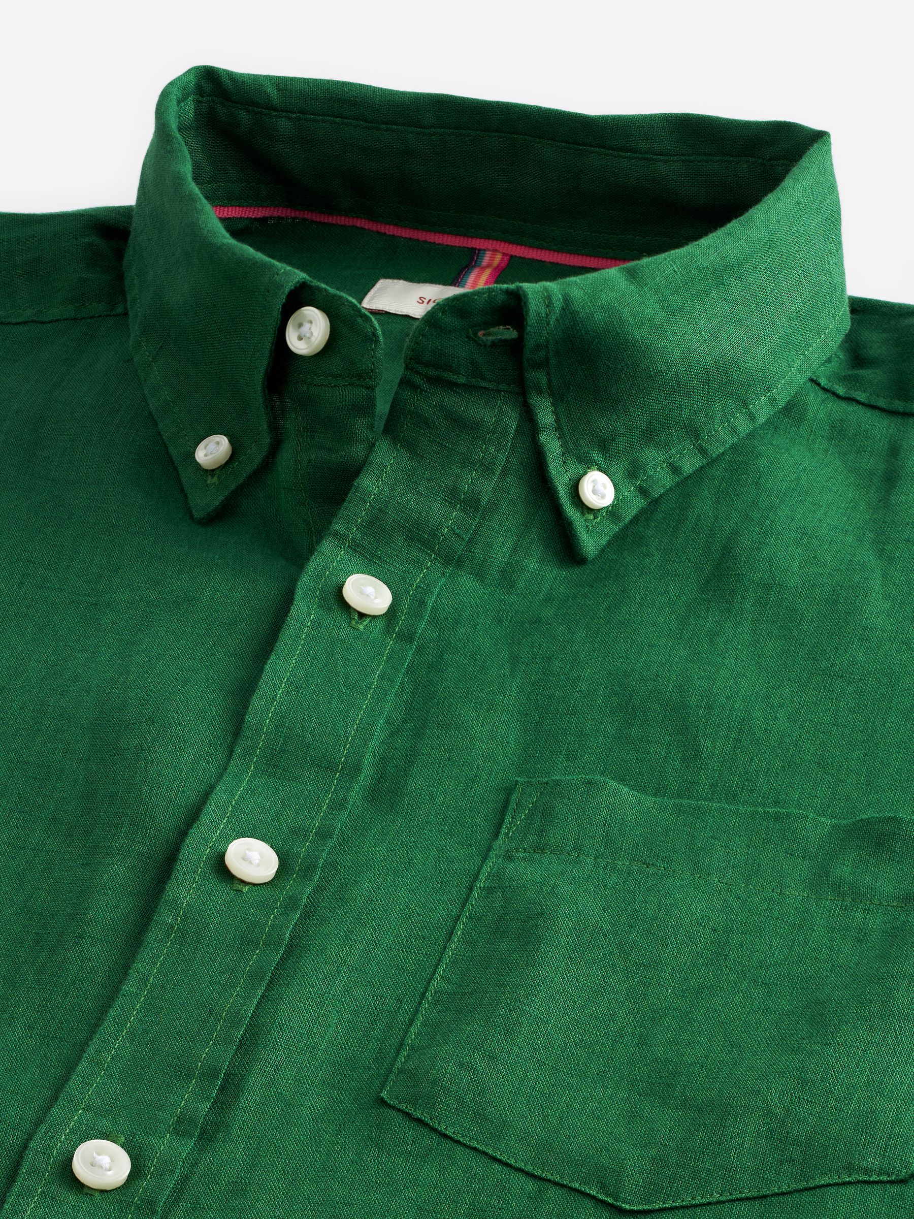 Buy Green Standard Collar Signature 100% Linen Long Sleeve