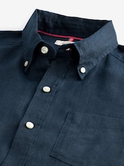 Navy Blue Signature 100% Linen Long Sleeve Oxford Shirt - Image 8 of 9
