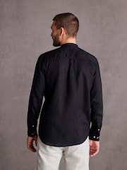 Black Grandad Collar Signature 100% Linen Long Sleeve Shirt - Image 3 of 8