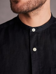 Black Grandad Collar Signature 100% Linen Long Sleeve Shirt - Image 5 of 8