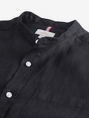 Black Grandad Collar Signature 100% Linen Long Sleeve Shirt - Image 7 of 8