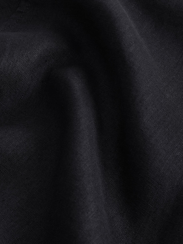 Black Grandad Collar Signature 100% Linen Long Sleeve Shirt - Image 8 of 8