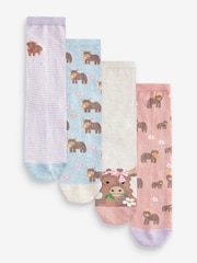 Pink/Lilac/Oatmeal Hamish the Highland Cow Ankle Socks 4 Pack - Image 1 of 5