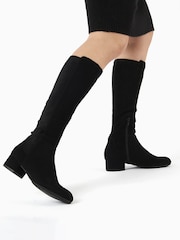Dune London Black Suede Wide Fit Tayla Smart Stretch High Leg Boots - Image 1 of 6