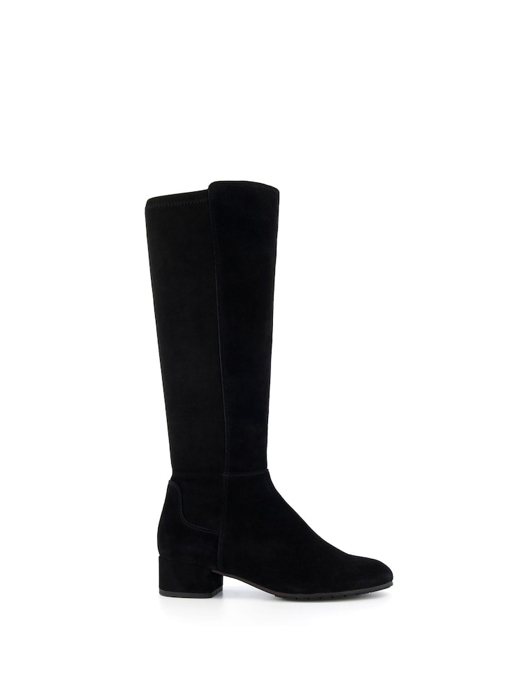 Dune London Black Suede Wide Fit Tayla Smart Stretch High Leg Boots - Image 2 of 6