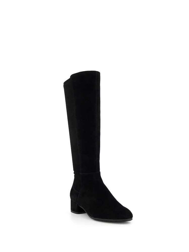 Dune London Black Suede Wide Fit Tayla Smart Stretch High Leg Boots - Image 3 of 6