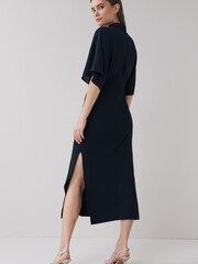 Black Cowl Neck Short Sleeve Midi Dress - Image 2 of 4